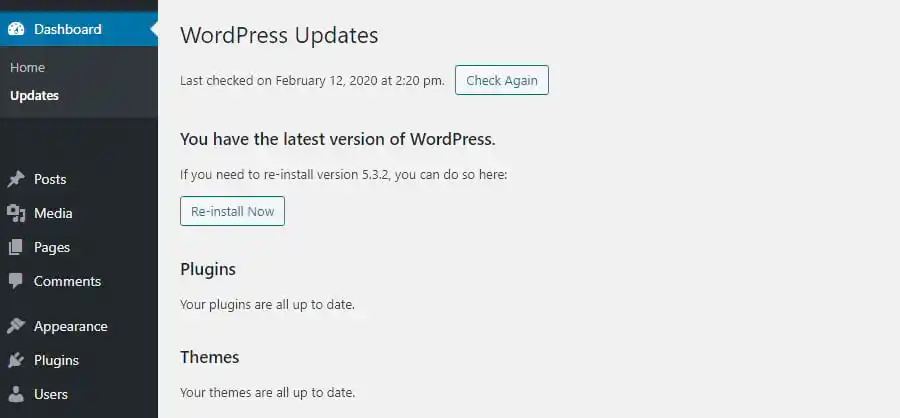 WordPress更新界面